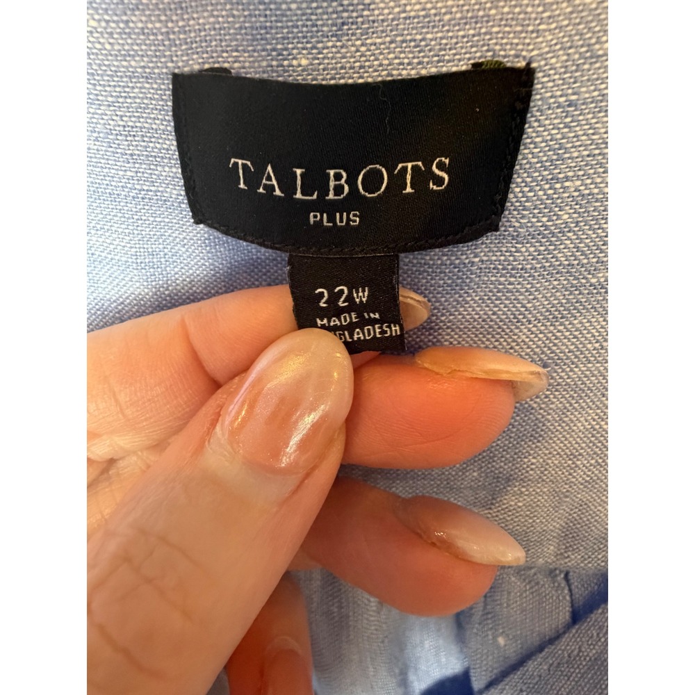 Talbots Shirt Dress Womens 22W Blue Linen Midi Short Sleeve Lagenlook Preppy - Picture 9 of 10